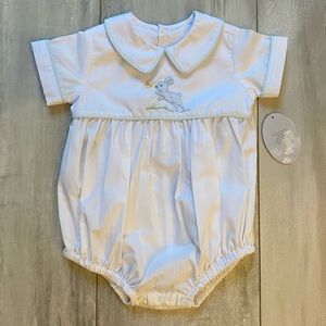 NWT Baby Sen White Brady Embroidered Bunny Bubble Romper, boys size 6M